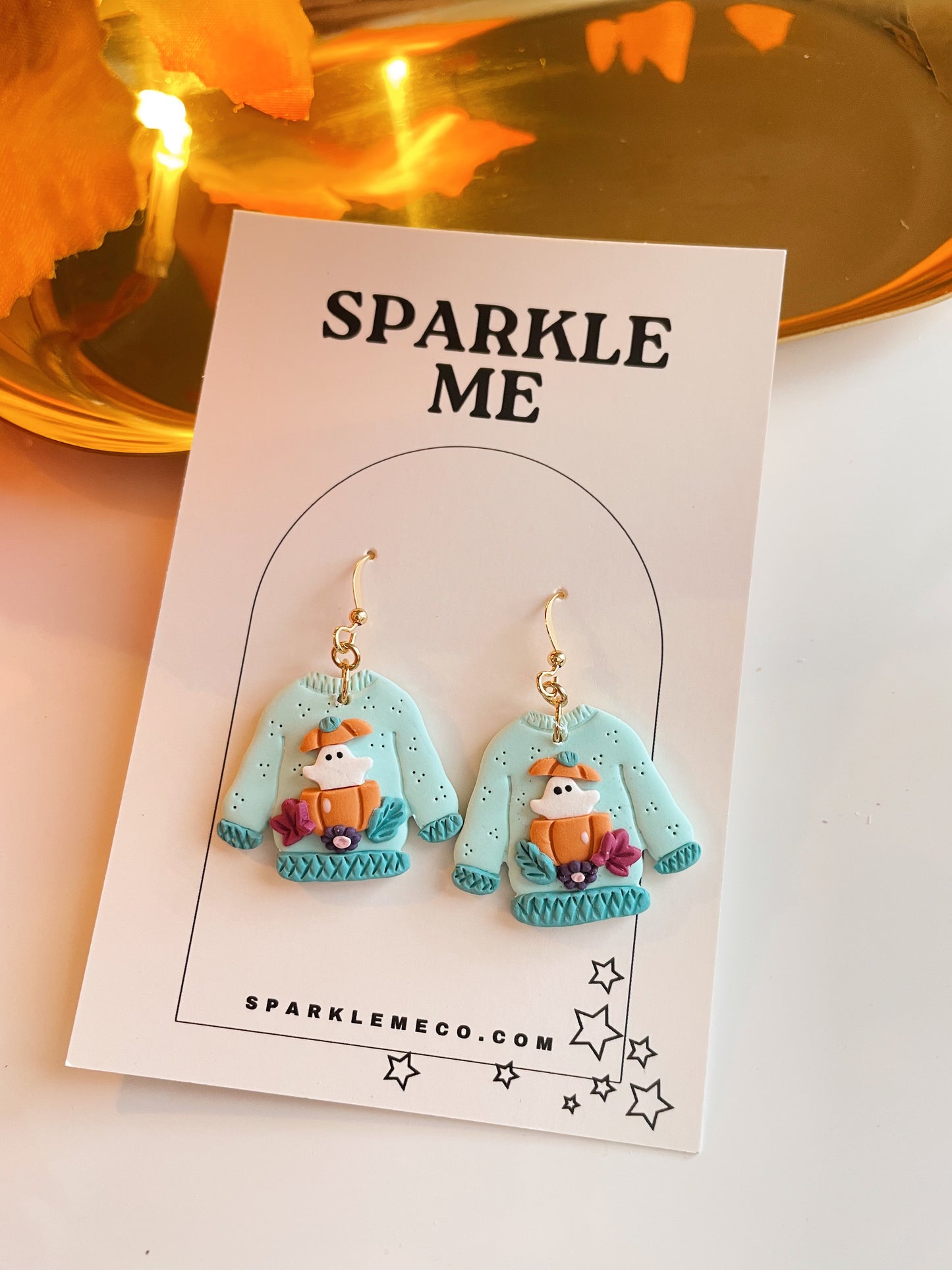 Ghostie in Pumpkin Sweater Dangles