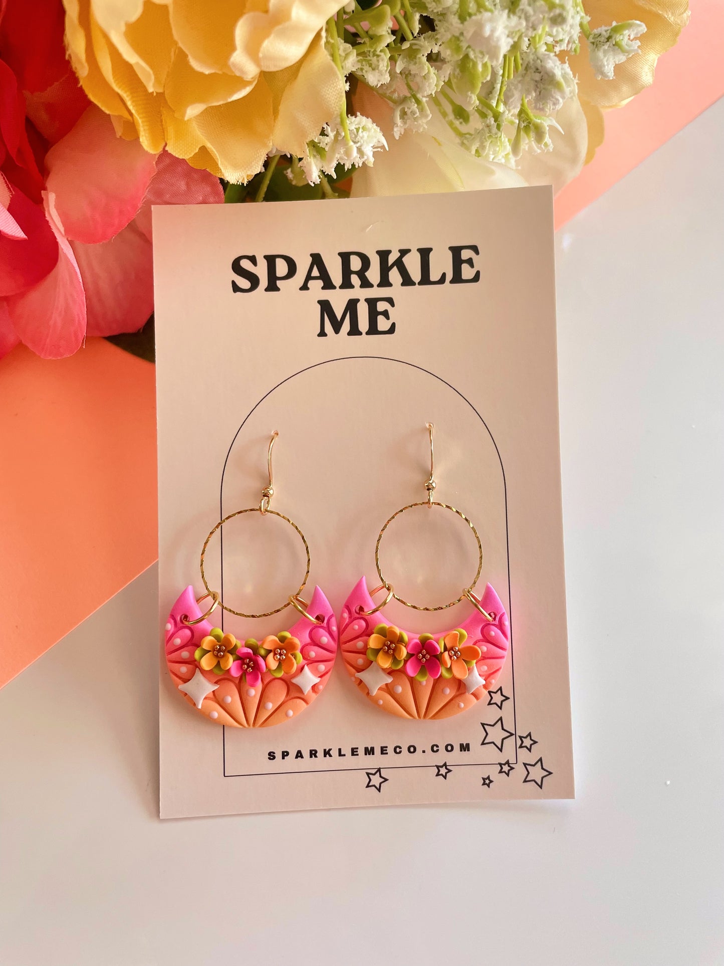 Orange Floral Dangles