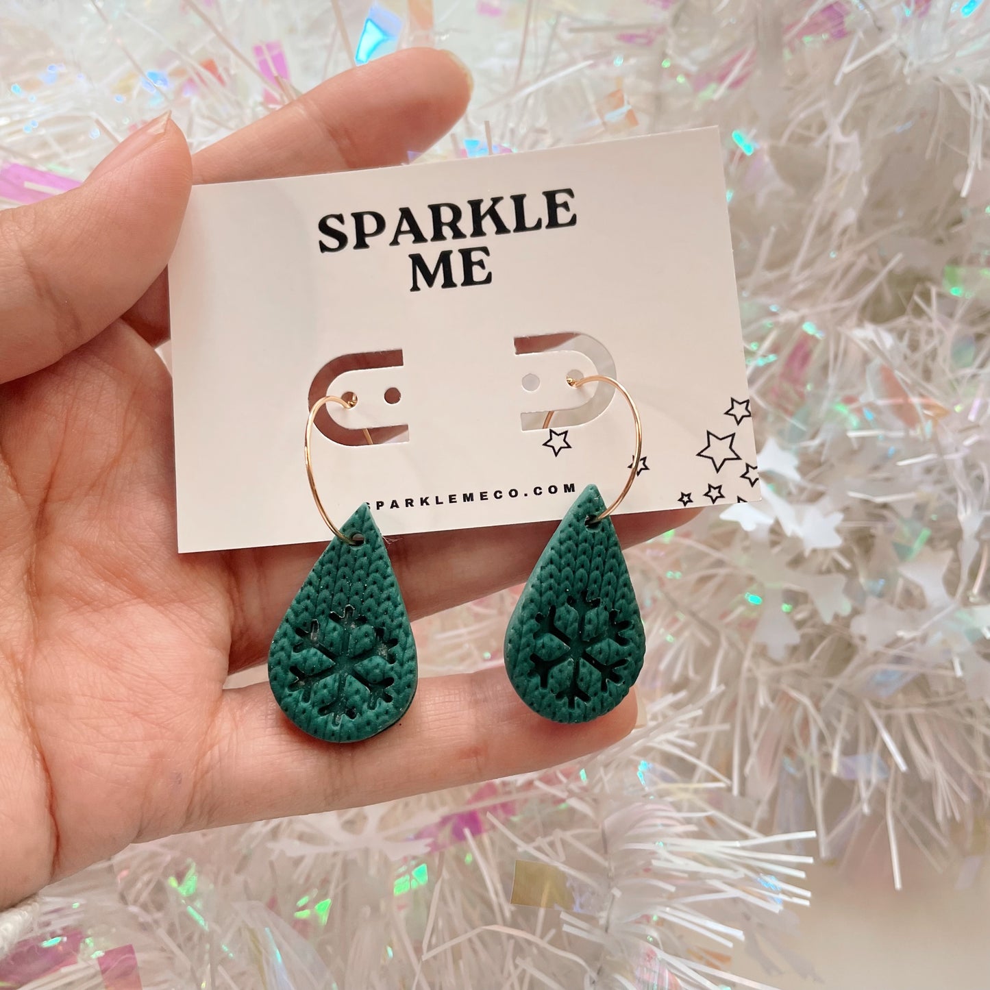 Green Snowflake Hoops