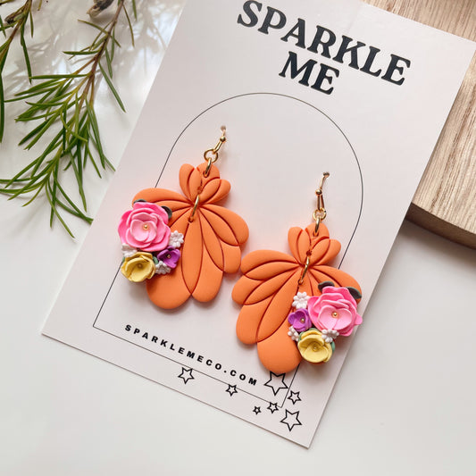 Orange Floral Dangles